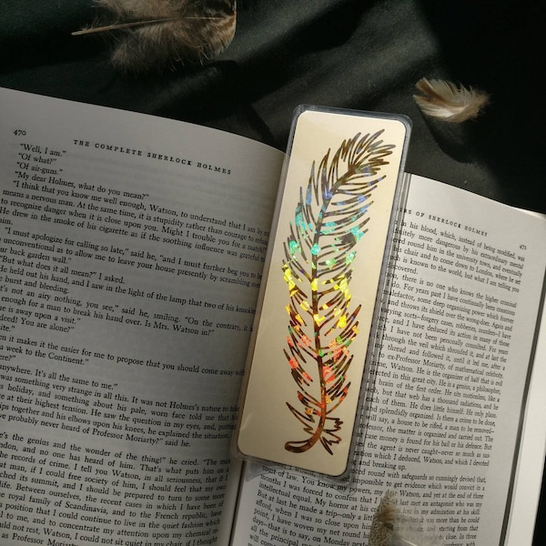 Holographic Feather Bookmarks - Unique Handmade Gifts for Book Lovers, Foil Page Markers for Readers