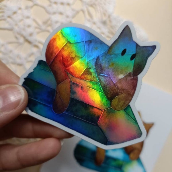 Autocollant en vinyle Crystal Kitty - Autocollants chat miroir holographique