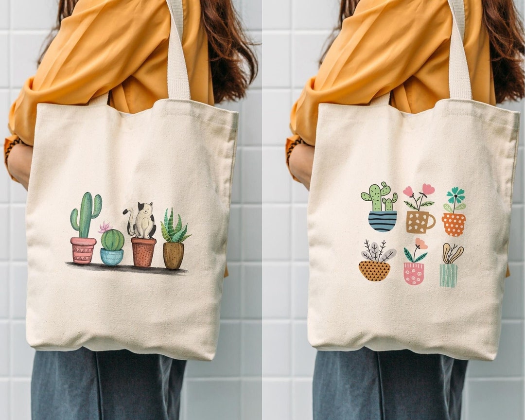 Cactus Pattern Grocery Tote Bags Kitchen Storage Bag Student - Etsy