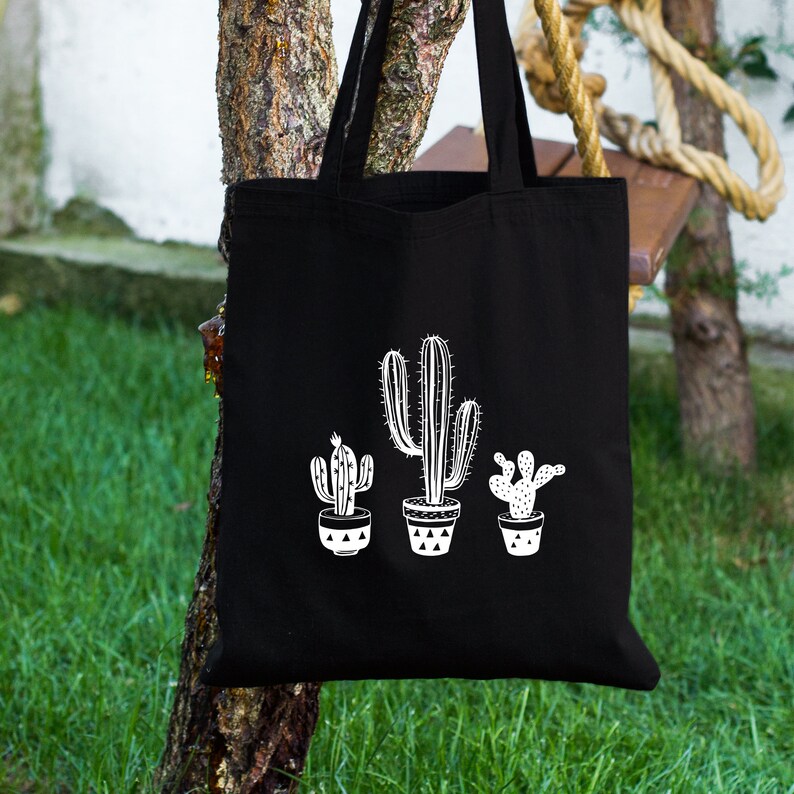 Cactus Tote Bag for Women Black Color Cotton Canvas Fabric - Etsy