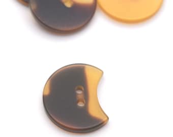 15mm Small Half Moon Brown Tortoise Horn Shell Resin Poly Buttons - Made In Italy - 10pk