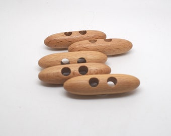 4Pk-50mm Solid Large Duffle Coat Beech Wooden Grove Toggle Button-Made In Italy- Natural Col.