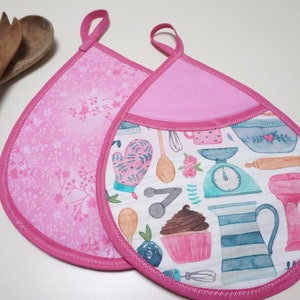 1 pair of potholders, beautiful drop shape, handmade, motif - kitchen