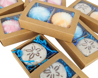 Customizable Ocean Glycerin Soap Gift Box - Sand Dollar or Seashell (blue, pink, orange) Goat Milk Soaps