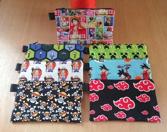 Pochette tissu One piece / trousse Naruto /  cadeau Dragon ball / cadeau Minecraft - cadeau manga - cadeau One piece - cadeau Naruto - Noël