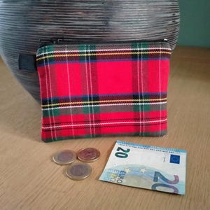 Porte monnaie en tissu écossais, porte carte en tissu écossais, petite pochette en écossais, porte monnaie homme femme/ fait main en France