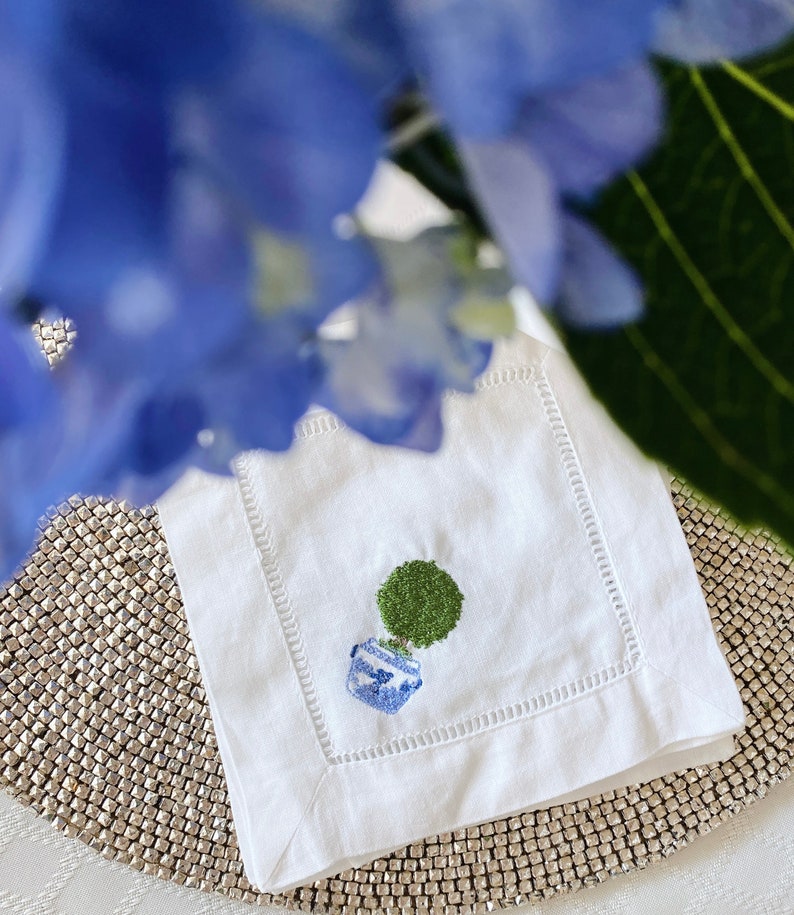 Embroidered Topiary Cocktail Napkins Etsy UK