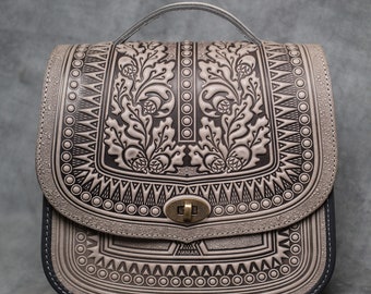 Leather Crossbody Bag: Grey Messenger Purse, Shoulder handbag, Tote Bag