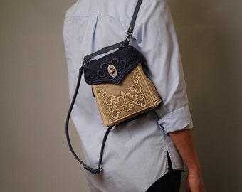 Mini backpack purse Rucksack Knapsack Small backpack to handbag Crossbody purse for women Leather backpack beige blue