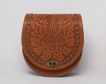 Cognac Leather Crossbody Bag: Womens Tote Bag, Purse, Handbag