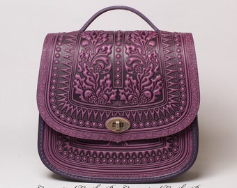 Leather crossbody Purple bag, Handbag, Purse, Messenger Shoulder bag