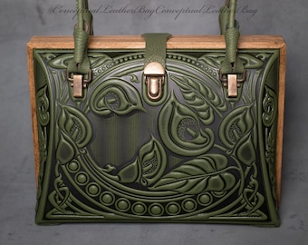 Handbag leather Purse  Top handle bags Best gift for her Green gift Evening bag Best tote bag