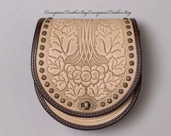 Beige Leather Crossbody Bag: Saddle Purse, Tote Bag, Shoulder Handbag