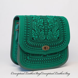 Crossbody purse for women Leather bag for work Shoulder bag tote 3rd anniversary gift  Green purse leather Messenger bag Handbag crossbody