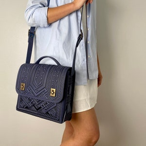 briefcase woman Crossbody leather purse handmade Briefcase gift for him Handbag blue Messenger bag Over shoulder bag crossbody Leather bag
