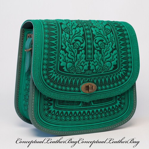 Green Leather Crossbody Bag for Women Circle Handbag Purse Etsy