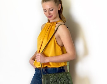 Olive Green Leather Crossbody Bag: Shoulder Purse Available in different colors