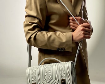 Teacher Tote Bag, White Leather Crossbody Bag: Messenger Briefcase, Casual bag, Shoulder Handbag