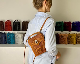 Leather Mini Convertible Backpack Purse: Small Rucksack  display picture 2