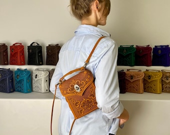 Mini backpack Leather convertible backpack purse small Foxy womens backpack Rucksack 3rd anniversary gift for her Little backpack Knapsack