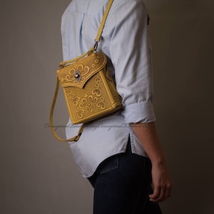 Convertible backpack Yellow backpack purse Crossbody bag Leather mini rucksack Small purse Bag transformer Gift idea for birthday
