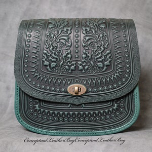 Green leather bag Cross body bags for women Green leather handbag Green leather purse Big crossbody bag  Big shoulder bag  Gift for her