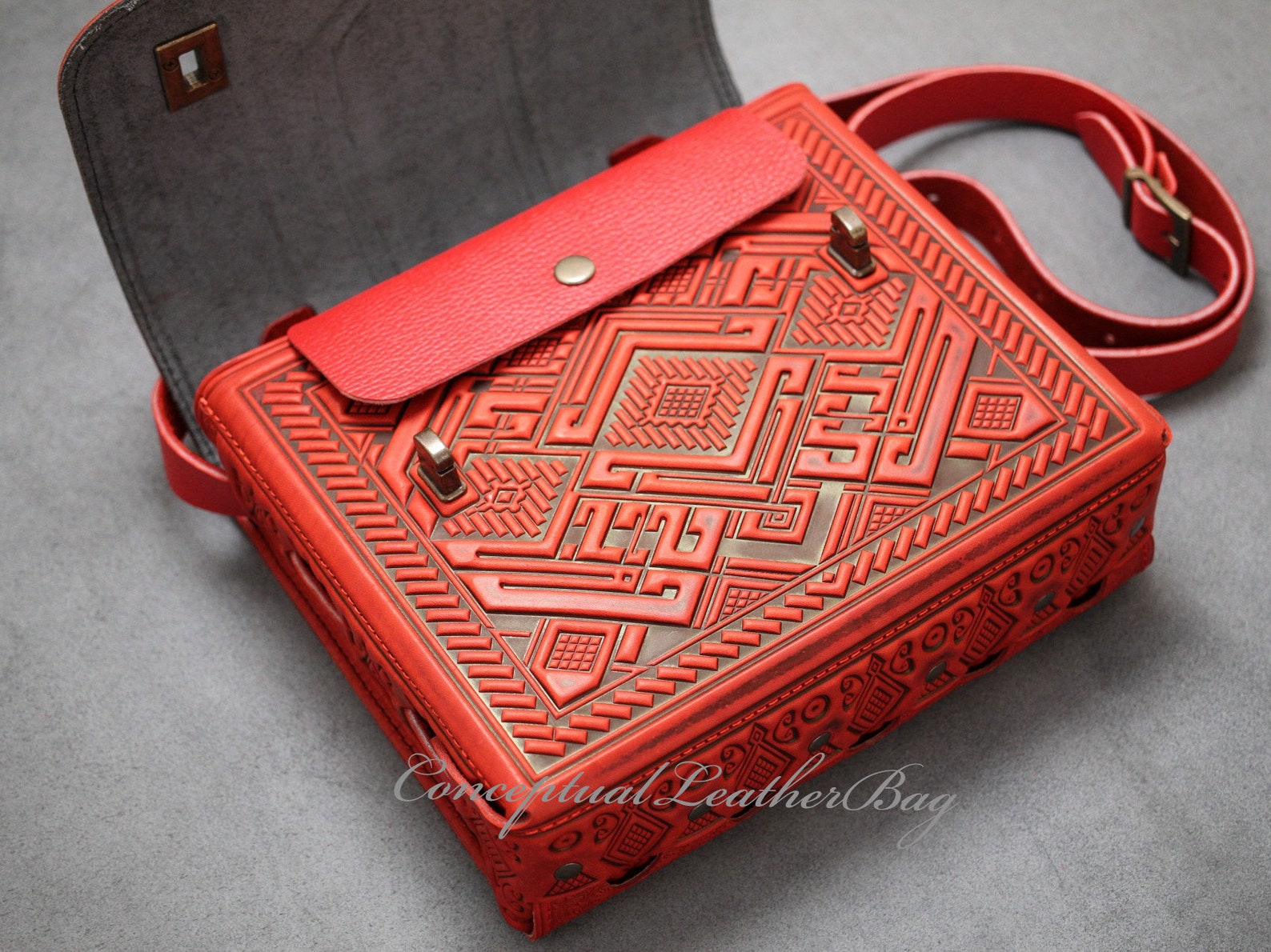 Red Leather Briefcase Red Crossbody Briefcase Women's Etsy