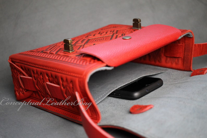Red Leather Briefcase Red Crossbody Briefcase Women's Etsy