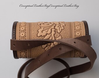 Leather Crossbody Bag: Beige Shoulder Purse, Embossed Design