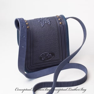 Blue crossbody leather purse Small cross body bag Woman small messenger bag Small leather purse Embossed handbag Shoulder bag Idea for gift