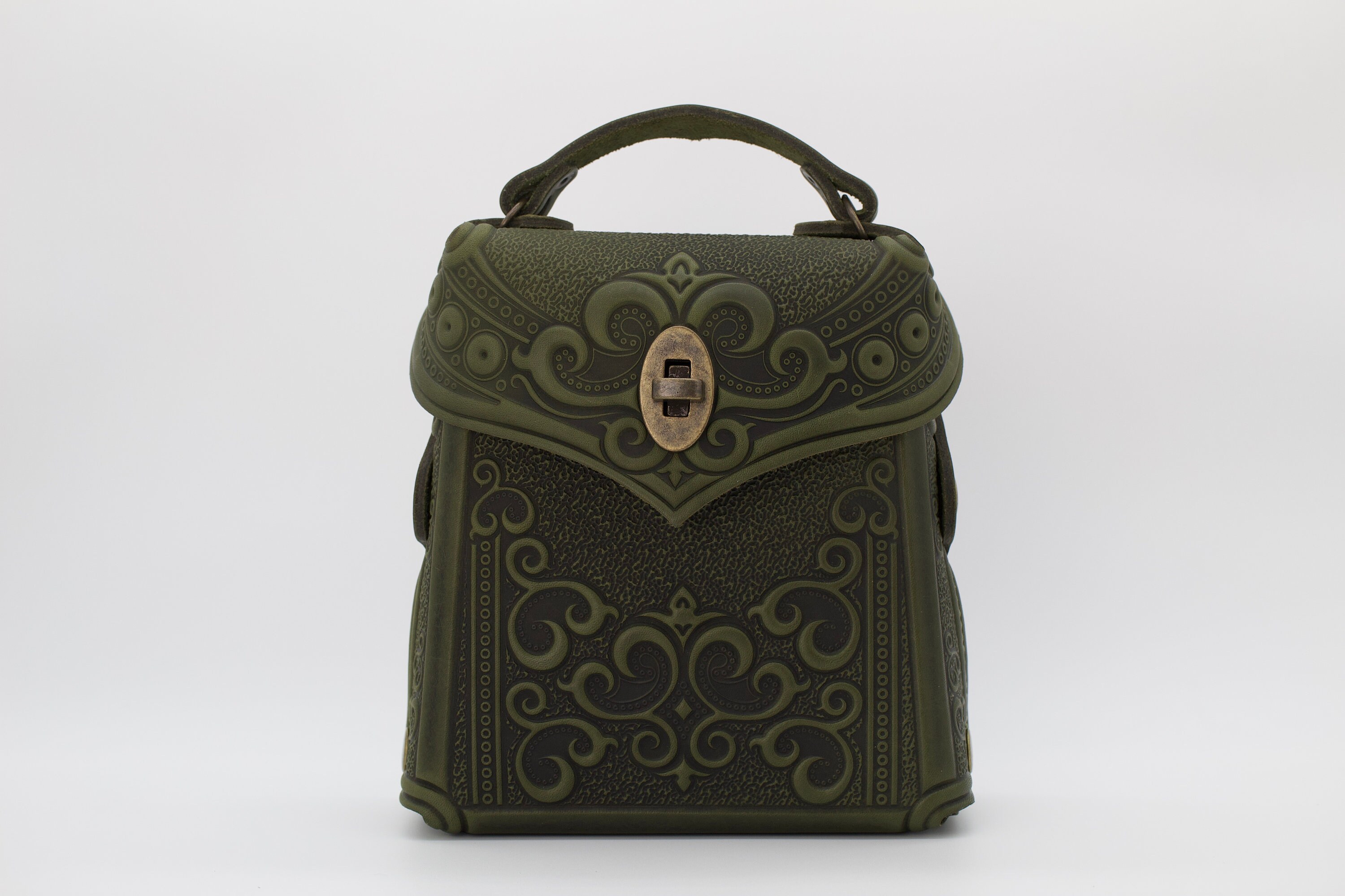 Street Level Maxi Convertible Olive Green Backpack Purse Olive Green Leather Convertible Backpack Purse: Limited  main image 2