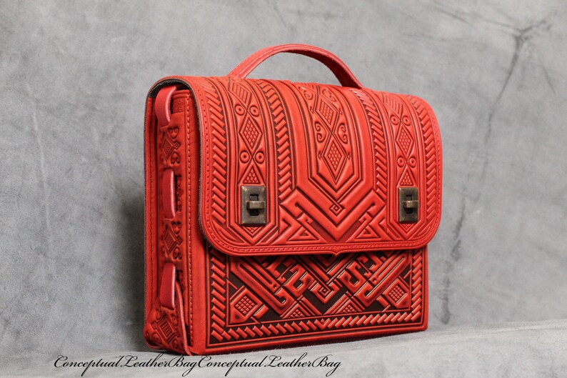 Red Leather Briefcase Red Crossbody Briefcase Women's Etsy