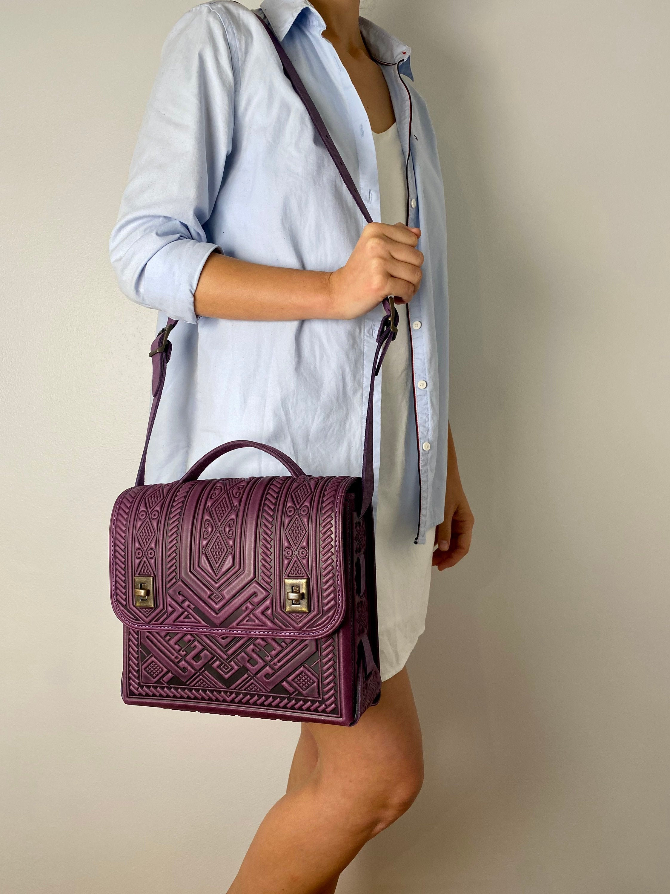 Crossbody briefcase purple Women's Leather Attaché Etsy