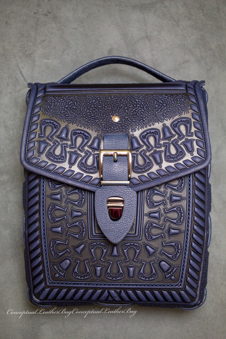 Blue Leather Crossbody Handbag Medium Shoulder Handbag Made Etsy