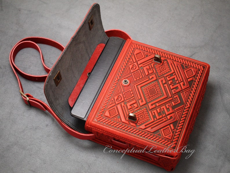 Red Leather Briefcase Red Crossbody Briefcase Women's Etsy