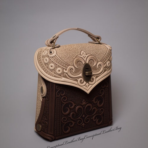 Small leather backpack Woman's convertible shops purse Mini backpack-purse Leather bag-transformer Small crossbody bag Beige and brown leather bag