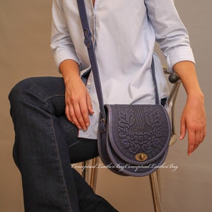 Blue Navi Leather Crossbody Bag: Shoulder Purse Available in different colors
