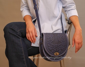 Blue Navi Leather Crossbody Bag: Shoulder Purse Available in different colors