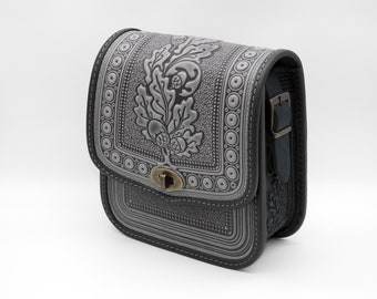 Leather Crossbody Bag: Gray Messenger Purse
