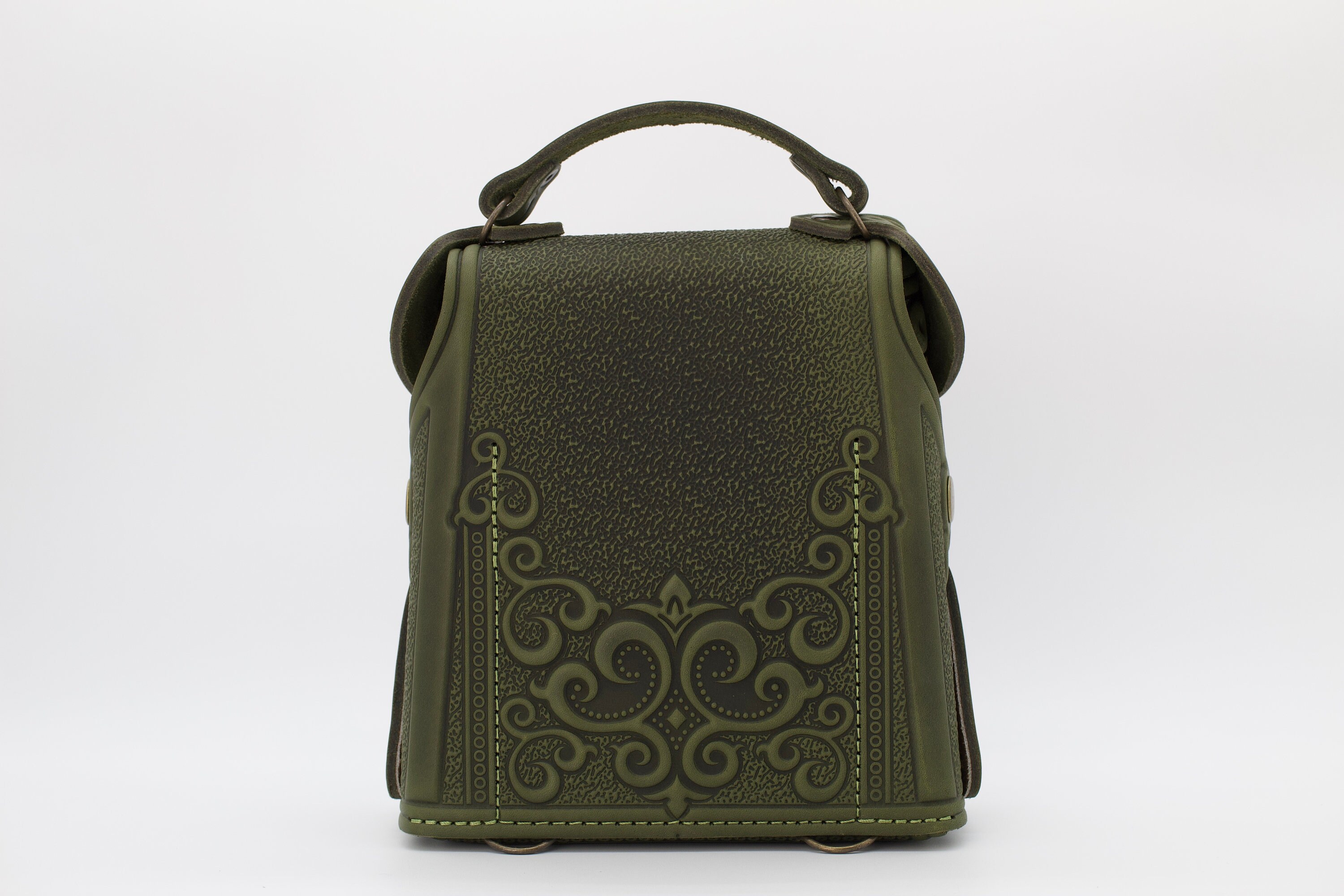 Street Level Maxi Convertible Olive Green Backpack Purse Olive Green Leather Convertible Backpack Purse: Limited  main image 3