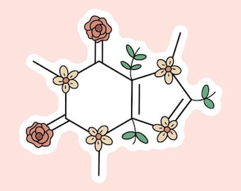 Floral Caffeine Molecule Vinyl Sticker, 3in Science Sticker