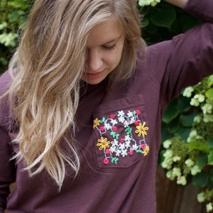 Long Sleeve Embroidered Chemical Structure Pocket Tee, Custom Science Gift