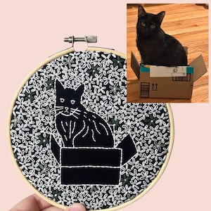 Custom Embroidered Pet Portrait with Floral Design, Handmade Gift for Pet Parent, Personalized Unique Gift