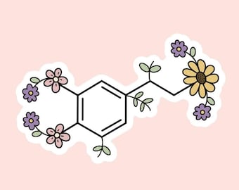 Dopamine Chemical Structure Vinyl Sticker, Waterproof, Dishwasher Safe, Cute Water Bottle or Laptop Sticker, Gift for PhD Student