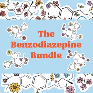 The Benzodiazepine Sticker Bundle, 4 Vinyl Stickers, Xanax, Valuim, Klonopin, Ativan, Waterproof Laptop or Water Bottle Stickers, Anxiety