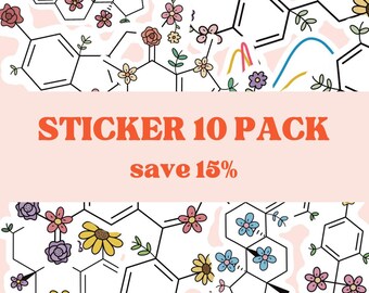Make Your Own 10 Pack, Waterproof Vinyl Stickers, Mix and Match, Cute Laptop Stickers, Water Bottle Stickers, Science Stickers