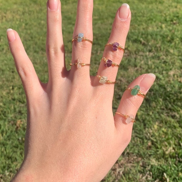 Handmade wire wrapped crystal rings