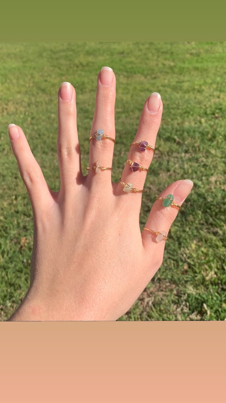 Handmade wire wrapped crystal rings 