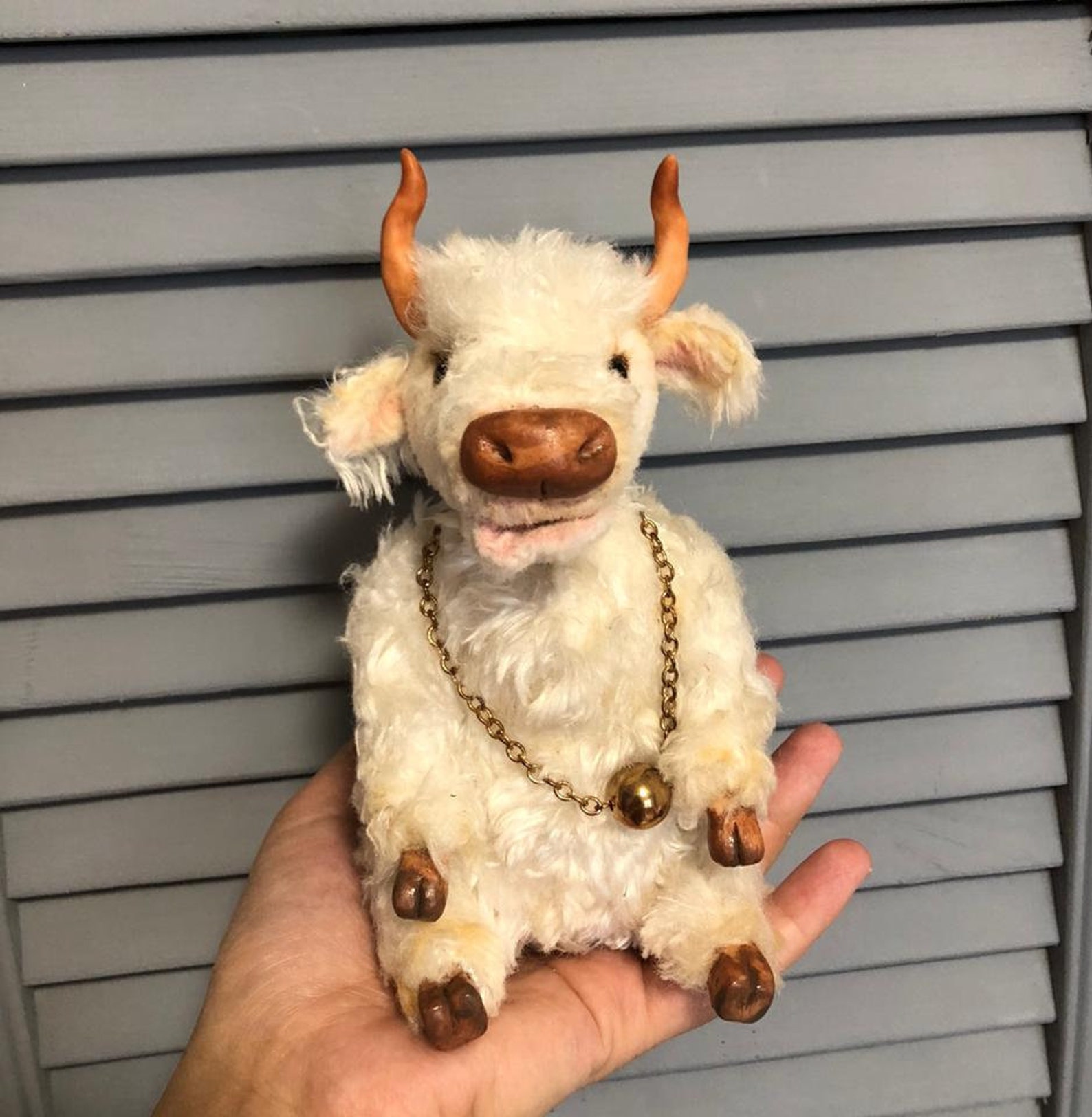 OOAK White Bull Teddy Bull Doll Bull New Year's Bull Etsy