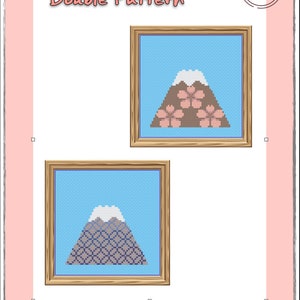 Mt Fuji 2 pack (sakura and seven treasures), cross stitch, digital pattern, sashiko, circular stitch, cherry blossom, cute, kawaii, Japan